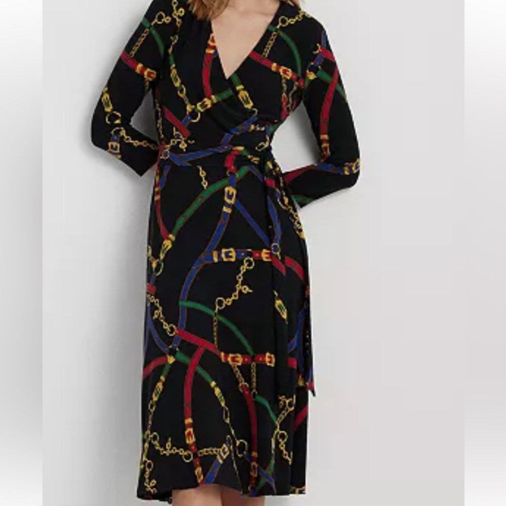 Ralph Lauren Belted Stretch Jersey Surplice Dress